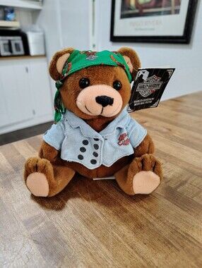 Harley Davidson Manifold Max Motorcycle Bear W/Blue Jacket & Green Bandana 1998